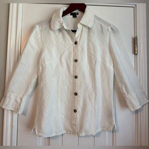 East 5th Women's White 3/4 Sleeve Linen-Blend Button-Up Blouse- Size S
